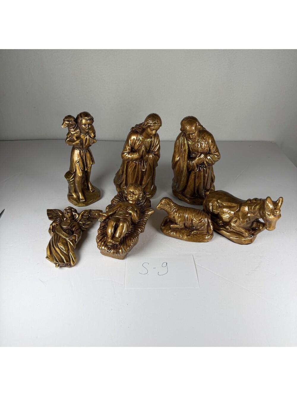 7pc Gold Nativity Scene Figurine Set Religious Holiday Decor S-9
